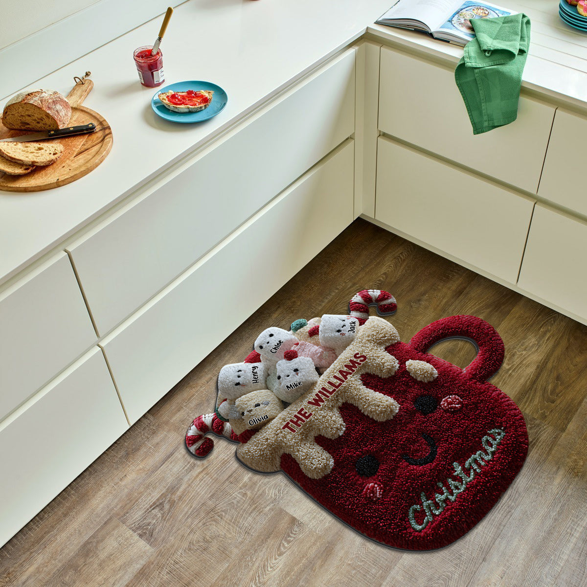 Weihnachtsfamilie – Personalisierter, rutschfester, getufteter Teppich mit Familienmotiv