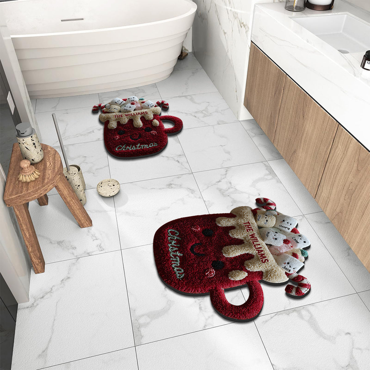 Weihnachtsfamilie – Personalisierter, rutschfester, getufteter Teppich mit Familienmotiv