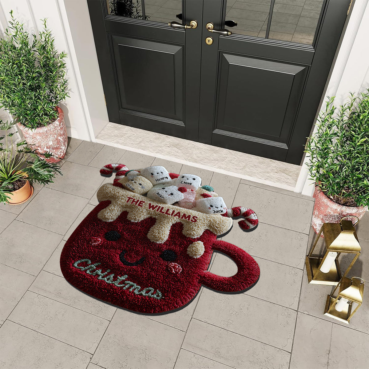 Weihnachtsfamilie – Personalisierter, rutschfester, getufteter Teppich mit Familienmotiv
