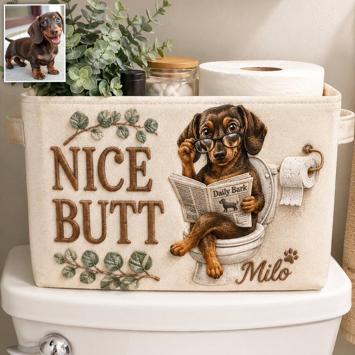 Funny Pet Bathroom Basket - Personalized Dog Rectangle Storage Basket