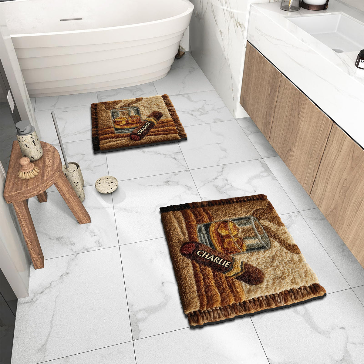 Einzigartiges Geschenk für Whisky-, Bourbon- und Zigarrenliebhaber – personalisierter, rutschfester Whisky-Teppich