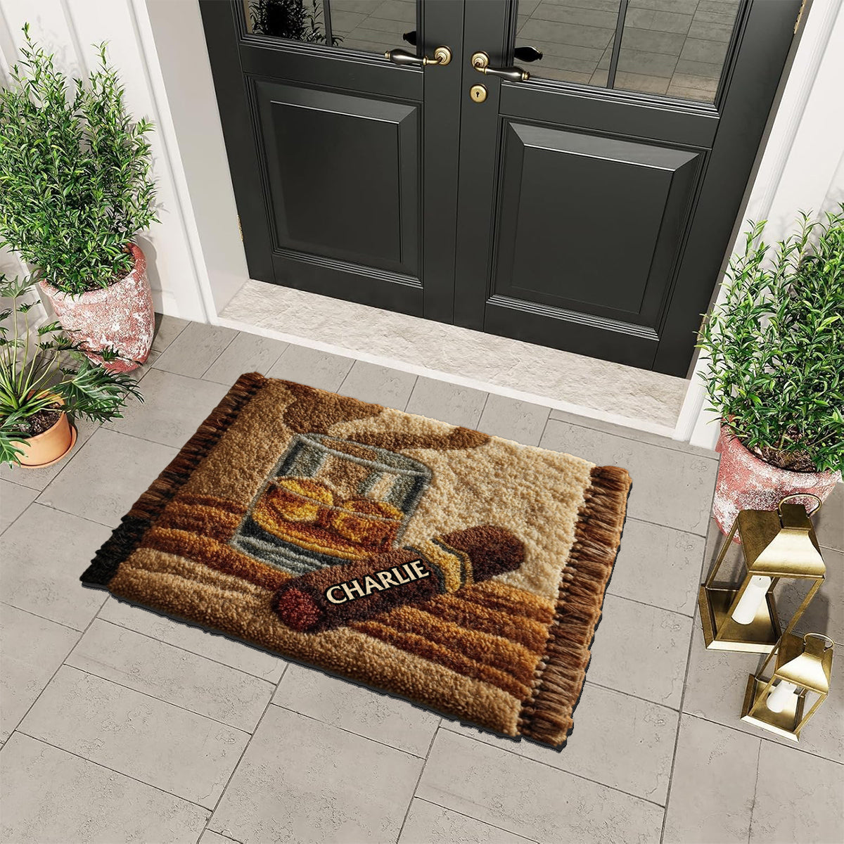 Einzigartiges Geschenk für Whisky-, Bourbon- und Zigarrenliebhaber – personalisierter, rutschfester Whisky-Teppich