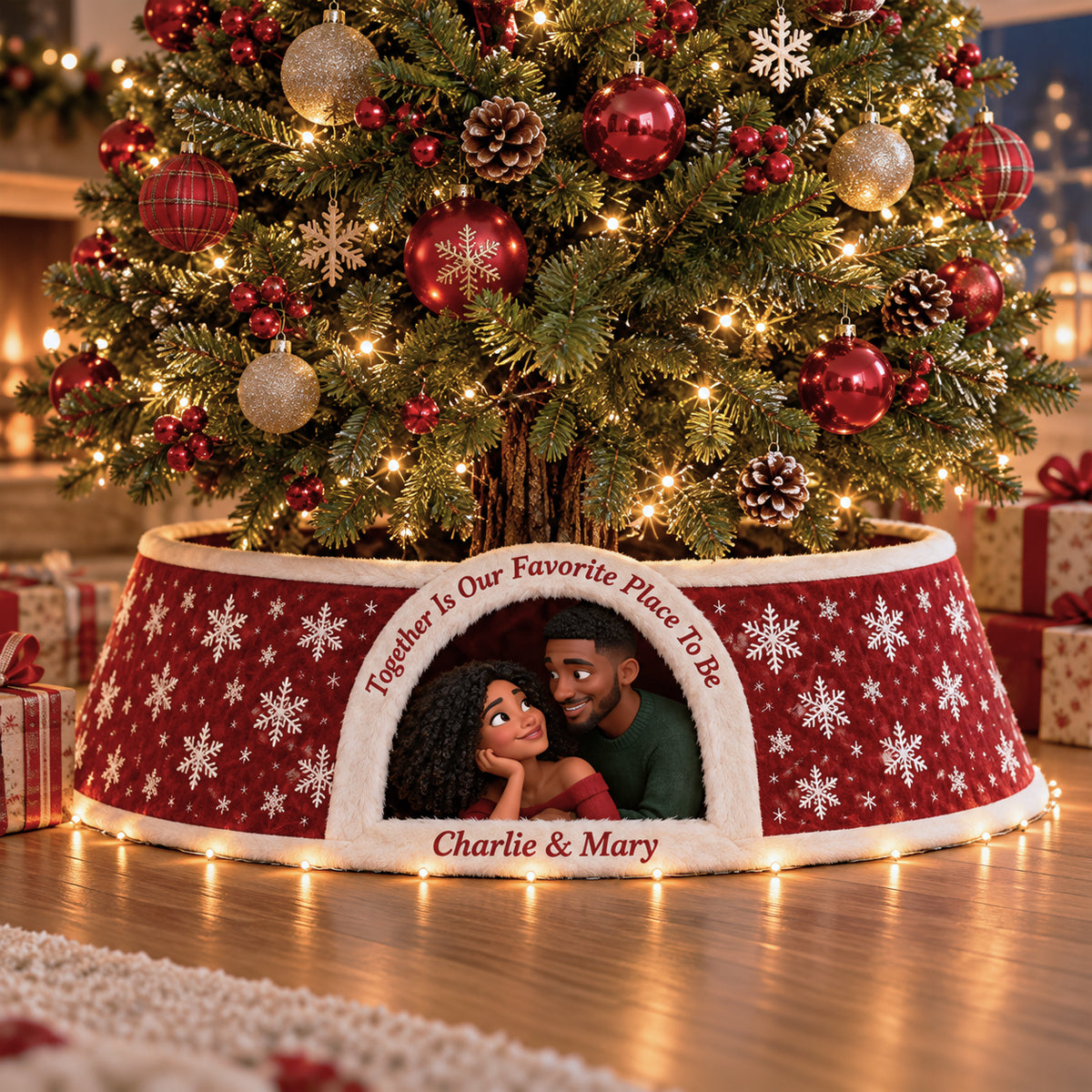 Together Is Our Favorite Place To Be - Personalized Couple LED Light Tree Collar