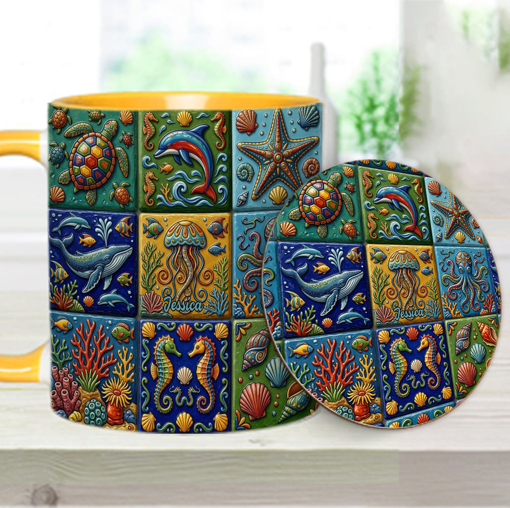 Sea Creatures - Personalized Sea Lover Accent Mug & Coaster