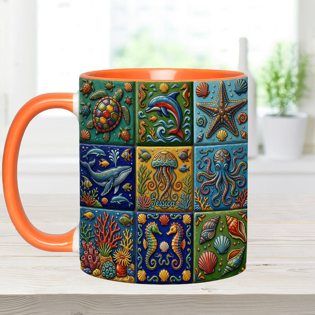 Sea Creatures - Personalized Sea Lover Accent Mug & Coaster