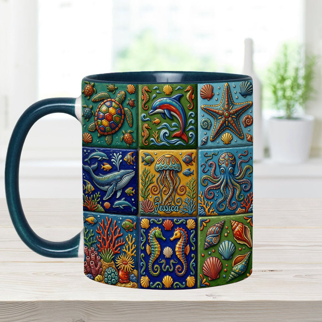 Sea Creatures - Personalized Sea Lover Accent Mug & Coaster