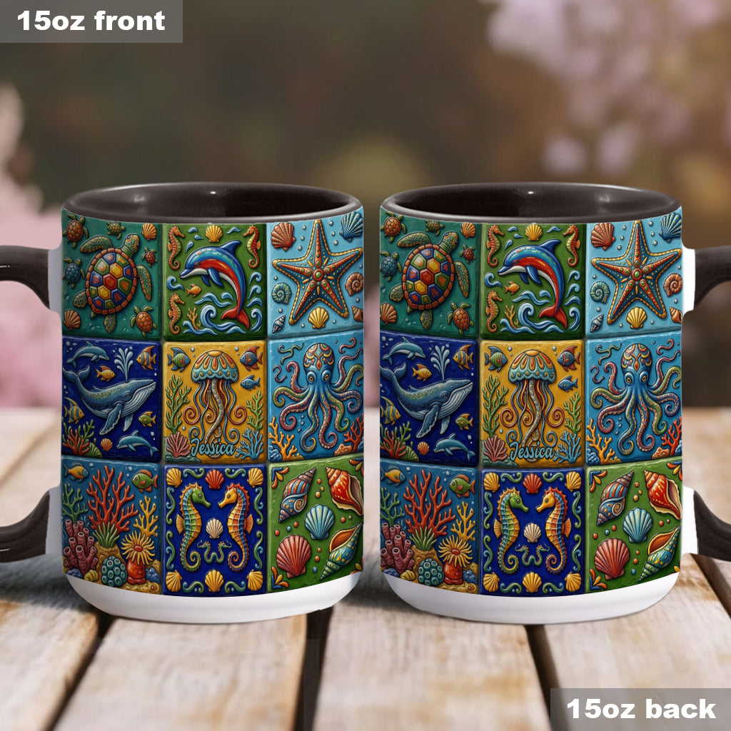 Sea Creatures - Personalized Sea Lover Accent Mug & Coaster