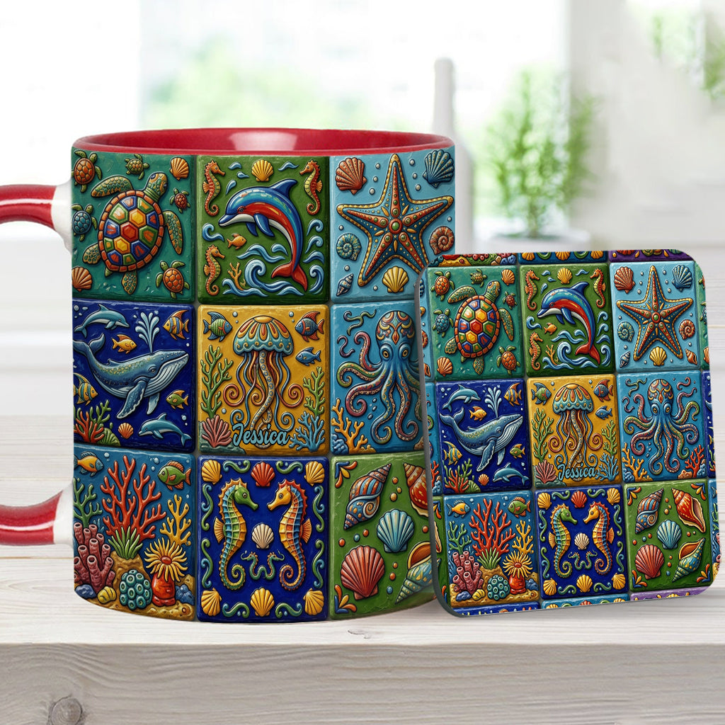 Sea Creatures - Personalized Sea Lover Accent Mug & Coaster