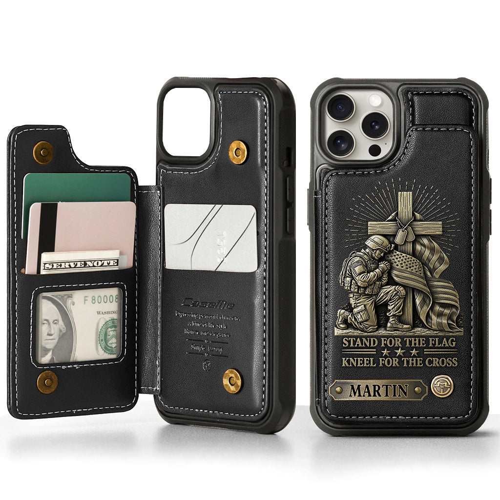 Kneel For The Cross - Personalized Veteran Wallet Phone Case