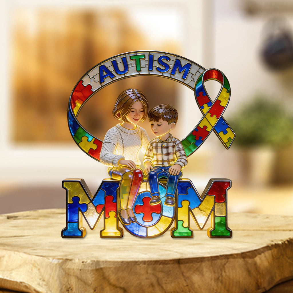 Mom, Dad And Kid - Personalized Autism Awareness Custom Shaped Acrylic Plaque