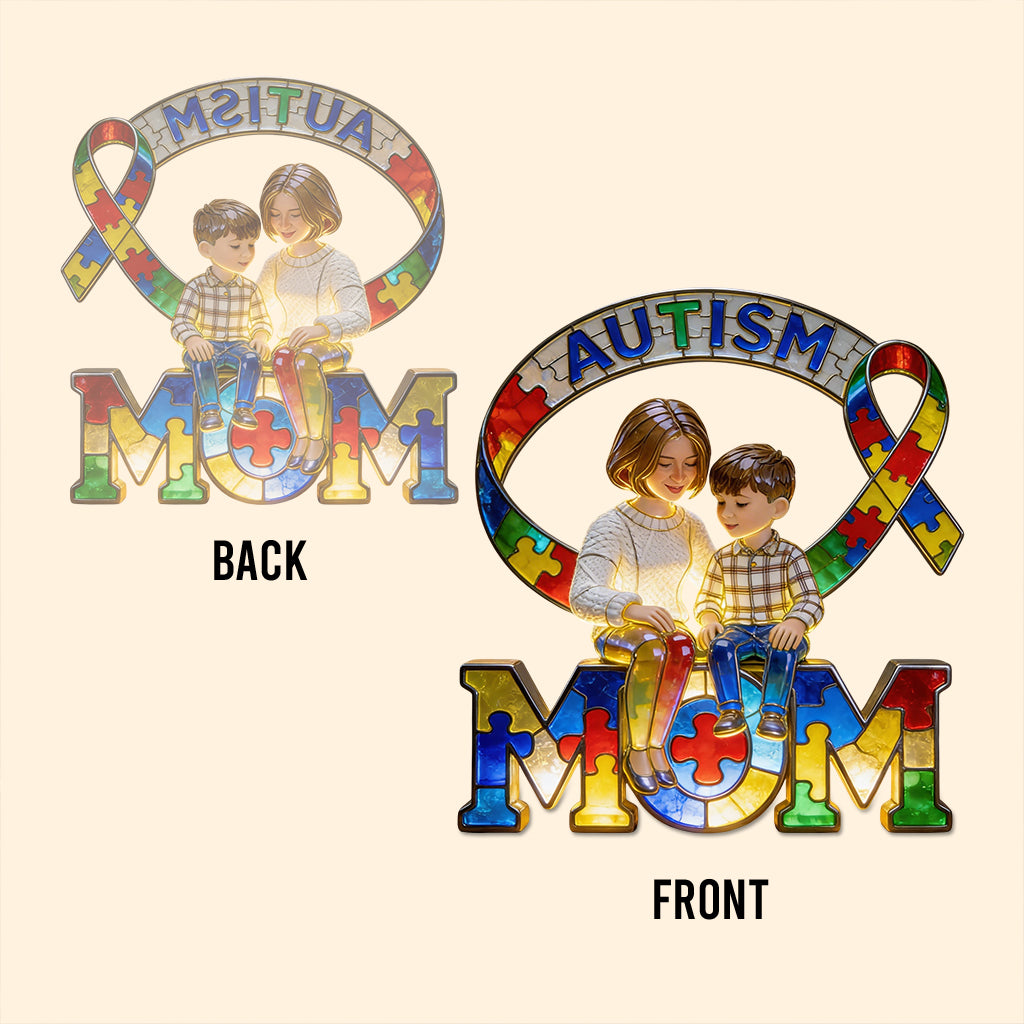 Mom, Dad And Kid - Personalized Autism Awareness Custom Shaped Acrylic Plaque