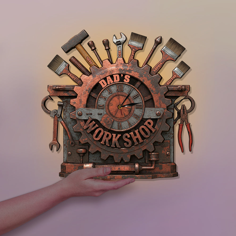 Dad's Workshop - Personalized Father LED Light Wall Clock