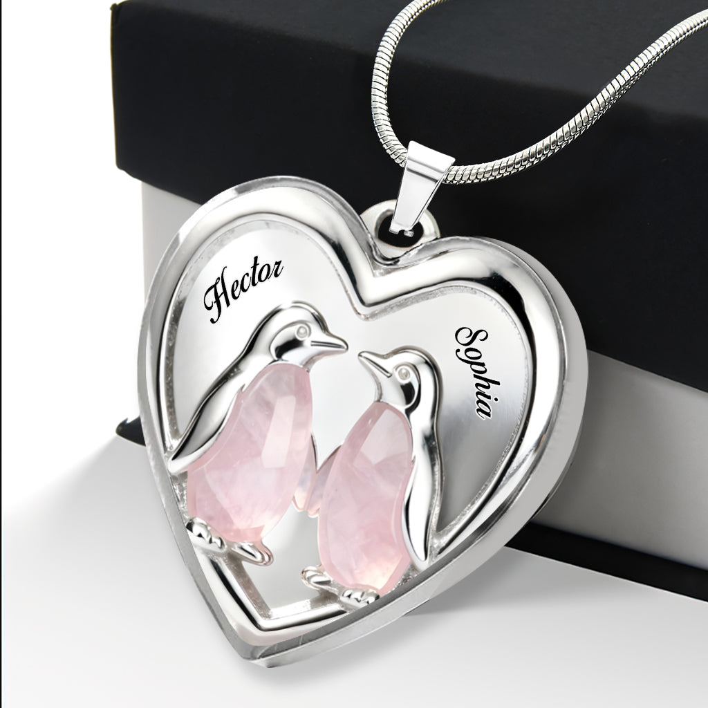 Gift For Her, Valentine Gift, You're My Penguin - Personalized Couple Heart Pendant Necklace