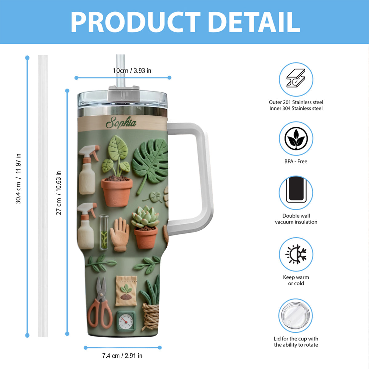 Plant Mom - Personalized Gardening Tumbler With Handle