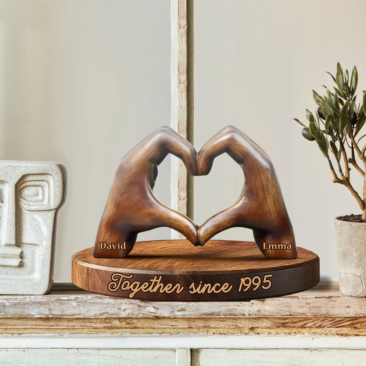 Heartfelt Love Sculpture Couple Hands - Personalized Couple Custom Shaped Wood Plaque