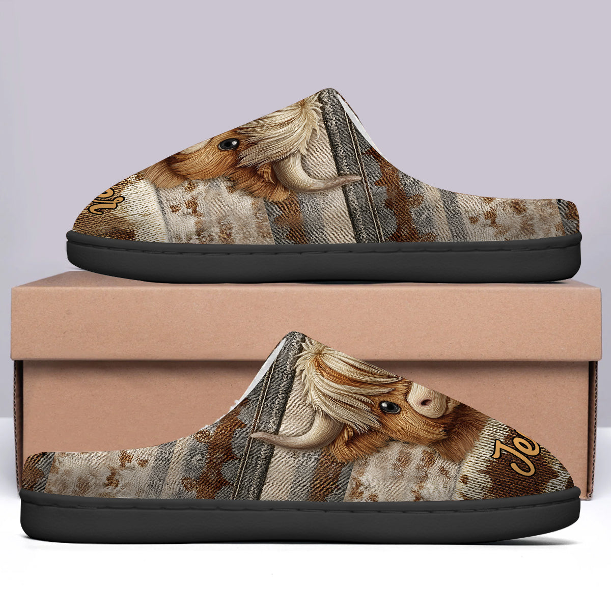 Niedliche Hochlandkuh – personalisierte Hausschuhe mit Hochlandkuh