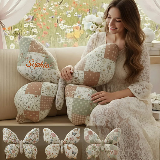 Butterfly Flowers Cottagecore - Personalized Butterfly Faux Fur Shaped Pillow
