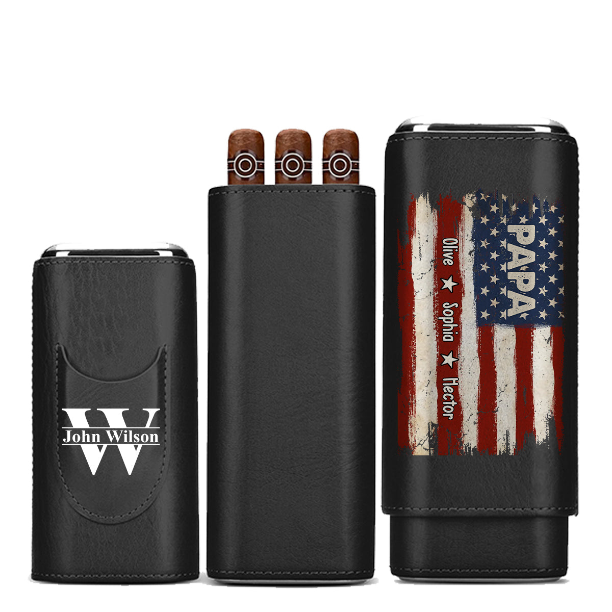 Geschenk für Papa/Opa – Stolz, Amerikaner zu sein – Personalisierter Zigarrenhumidor aus Leder für Väter