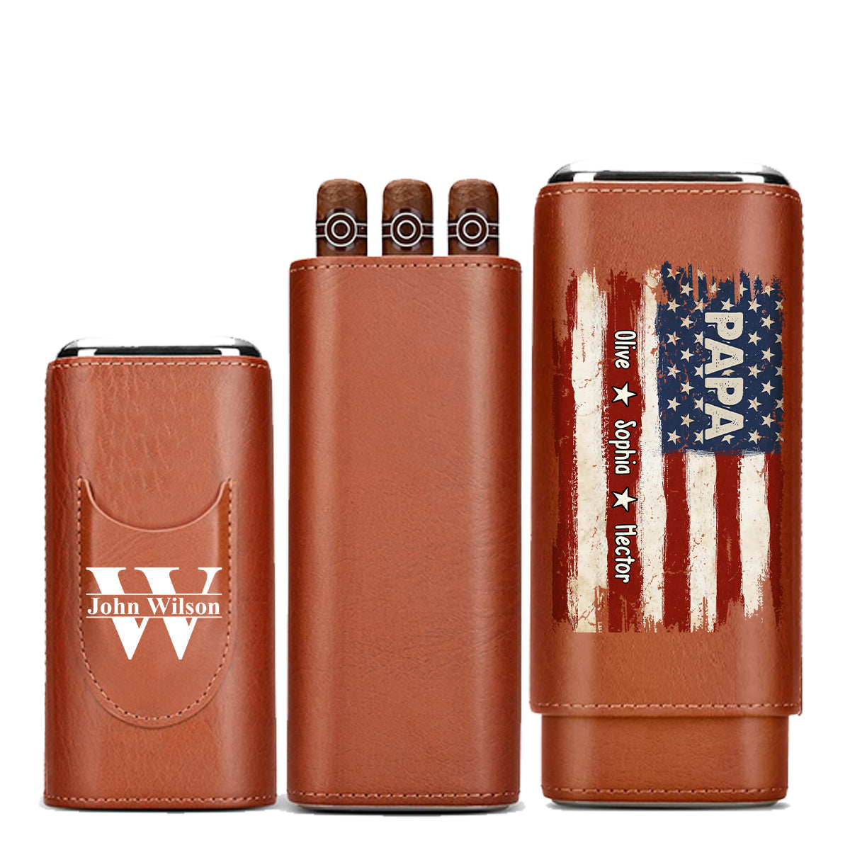 Geschenk für Papa/Opa – Stolz, Amerikaner zu sein – Personalisierter Zigarrenhumidor aus Leder für Väter
