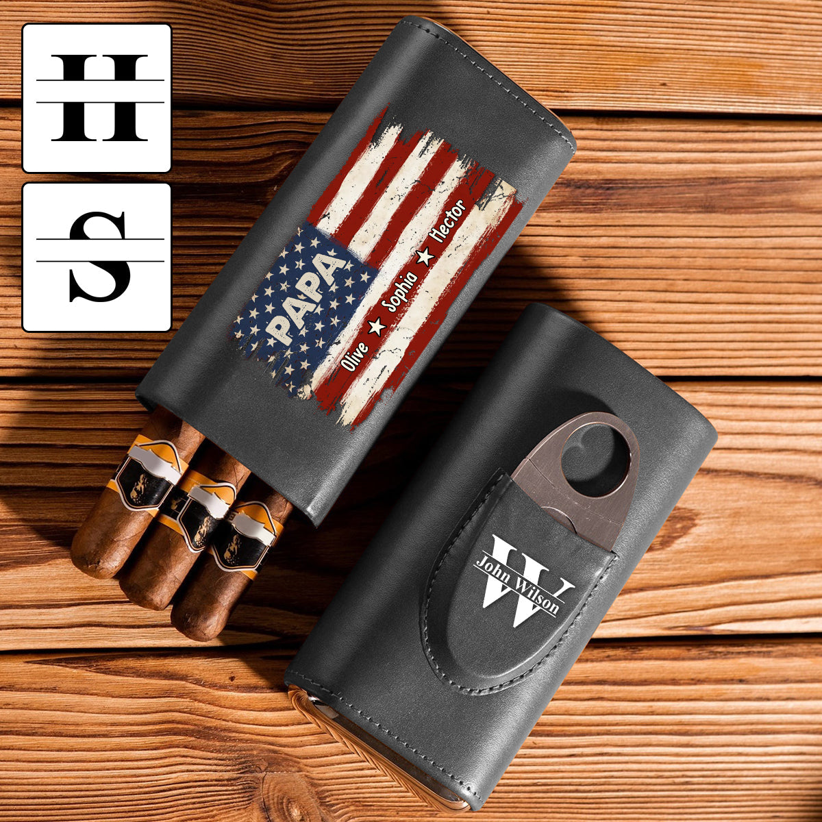 Geschenk für Papa/Opa – Stolz, Amerikaner zu sein – Personalisierter Zigarrenhumidor aus Leder für Väter