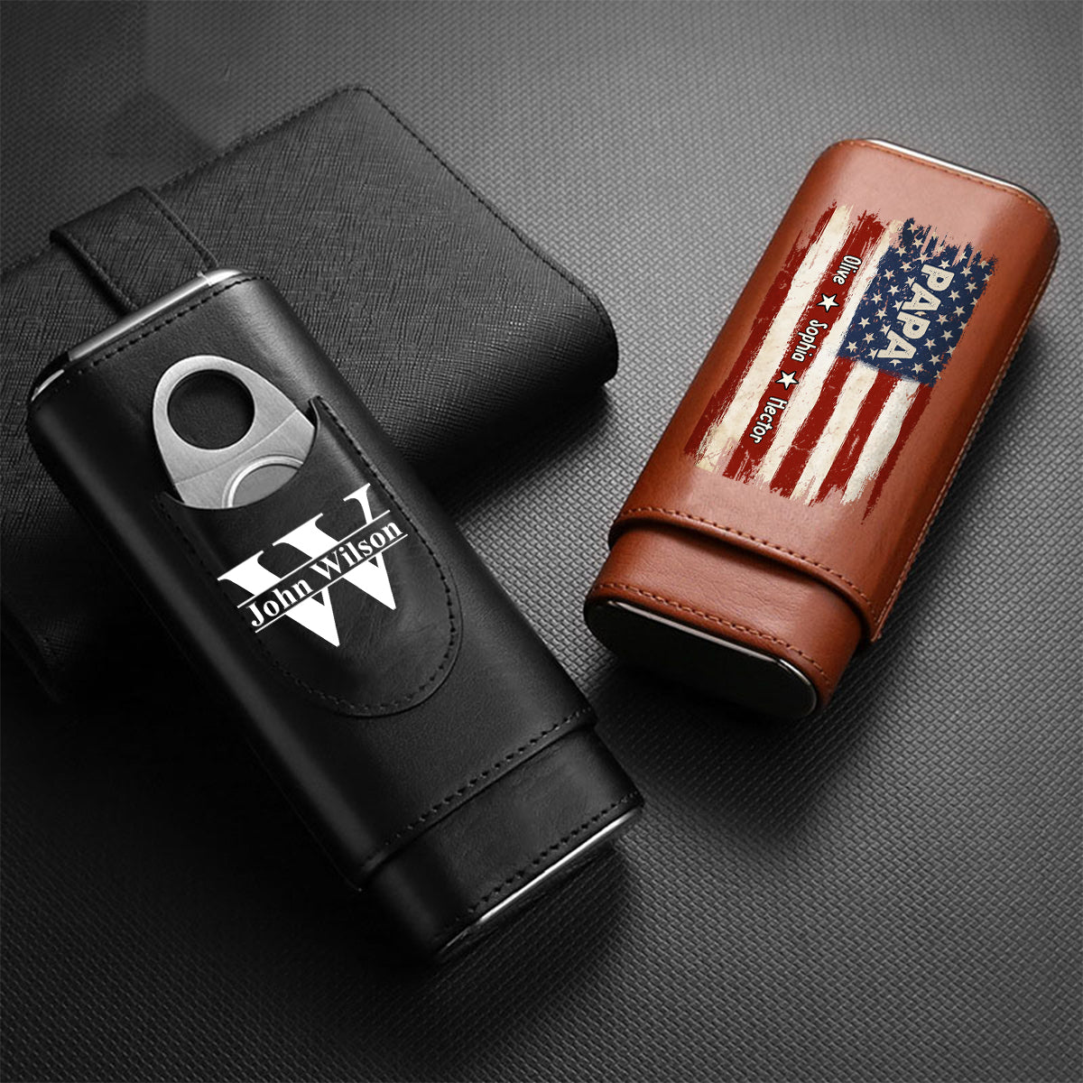 Geschenk für Papa/Opa – Stolz, Amerikaner zu sein – Personalisierter Zigarrenhumidor aus Leder für Väter