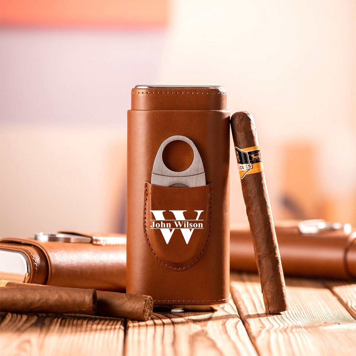 Geschenk für Papa/Opa – Stolz, Amerikaner zu sein – Personalisierter Zigarrenhumidor aus Leder für Väter