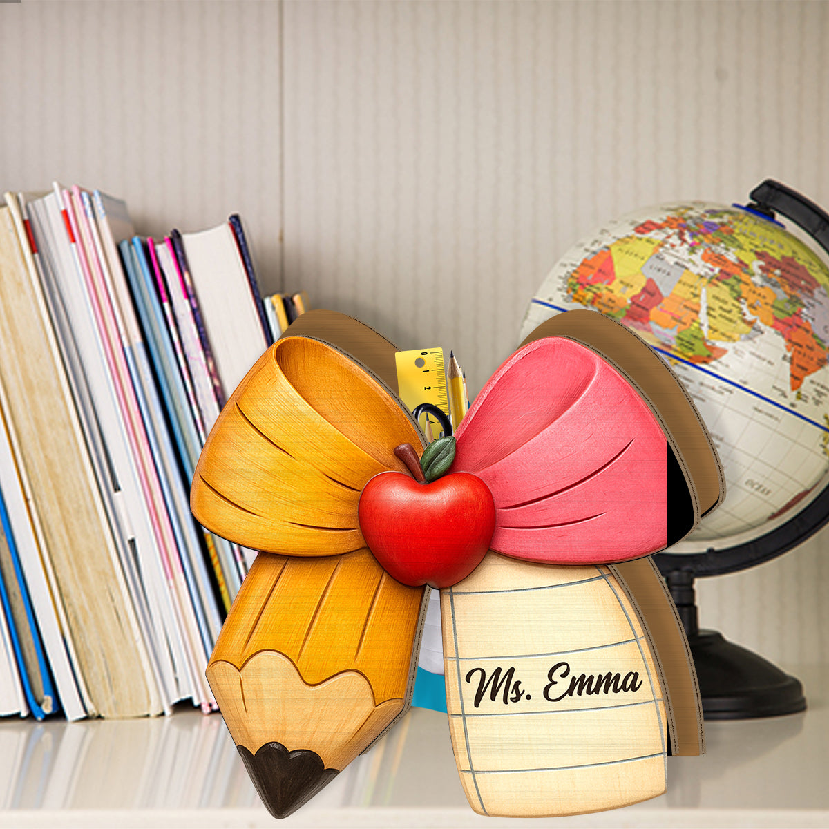 Bleistift-Papierschleife – Personalisierter Stiftehalter aus Holz für Lehrer