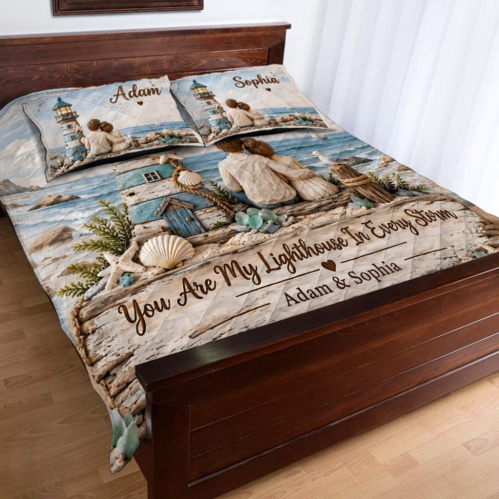 You Are My Lighthouse In Every Storm - Personalized Couple Quilt Set