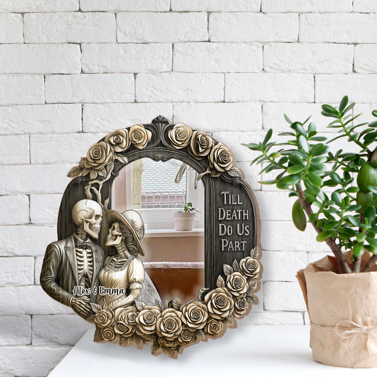 Bis dass der Tod uns scheidet – Personalisierter Totenkopf-Wandspiegel