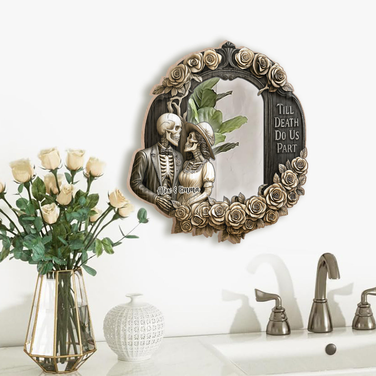 Bis dass der Tod uns scheidet – Personalisierter Totenkopf-Wandspiegel