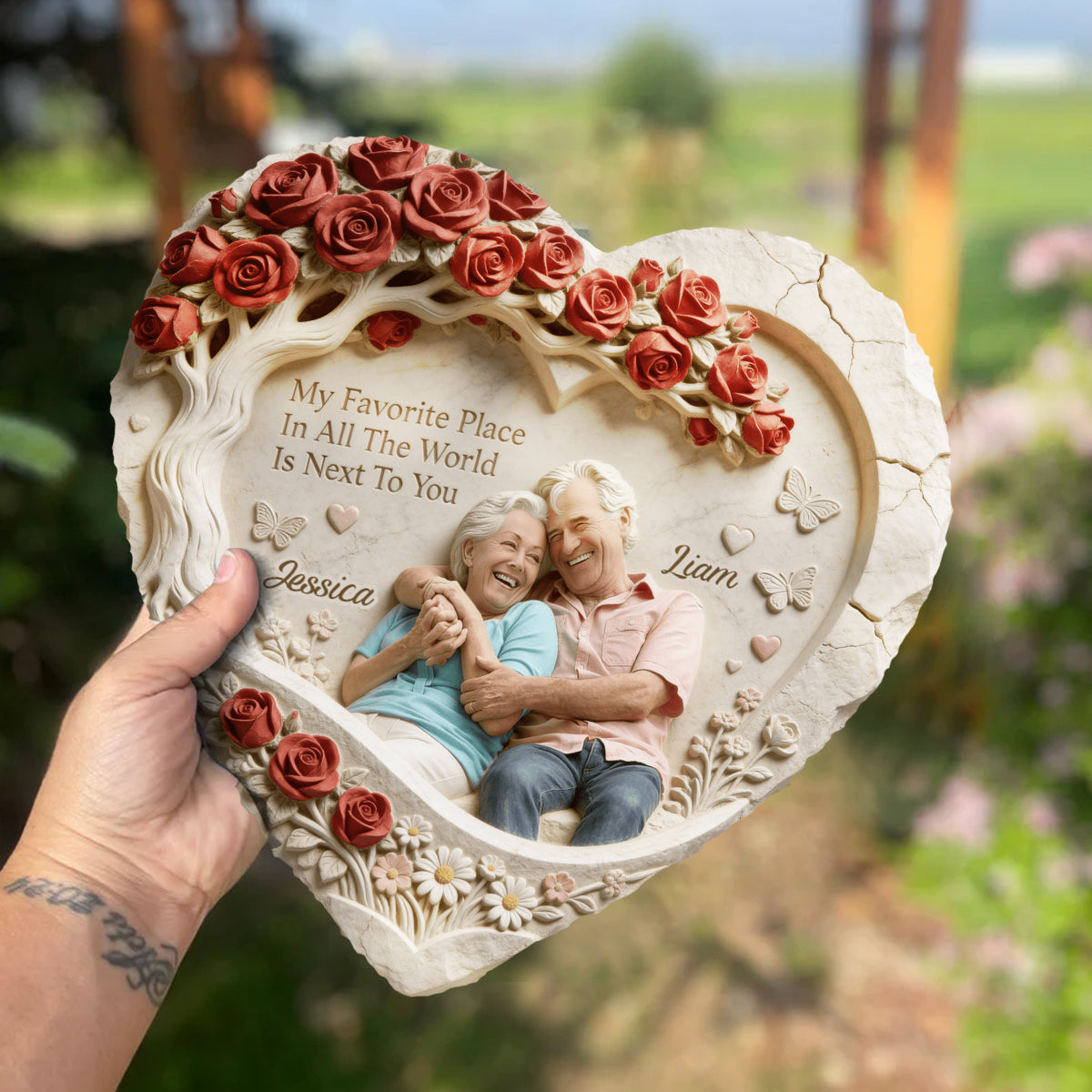 Mein Lieblingsplatz ist neben dir – personalisierter herzförmiger Stein für Paare