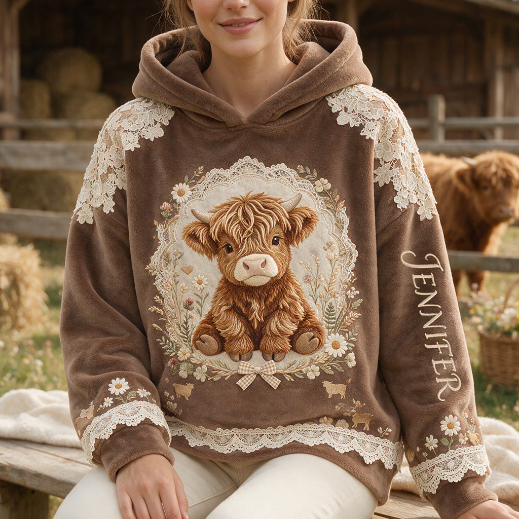 Schöne Highland Cow - Personalisierter Highland Cow Fleece Hoodie