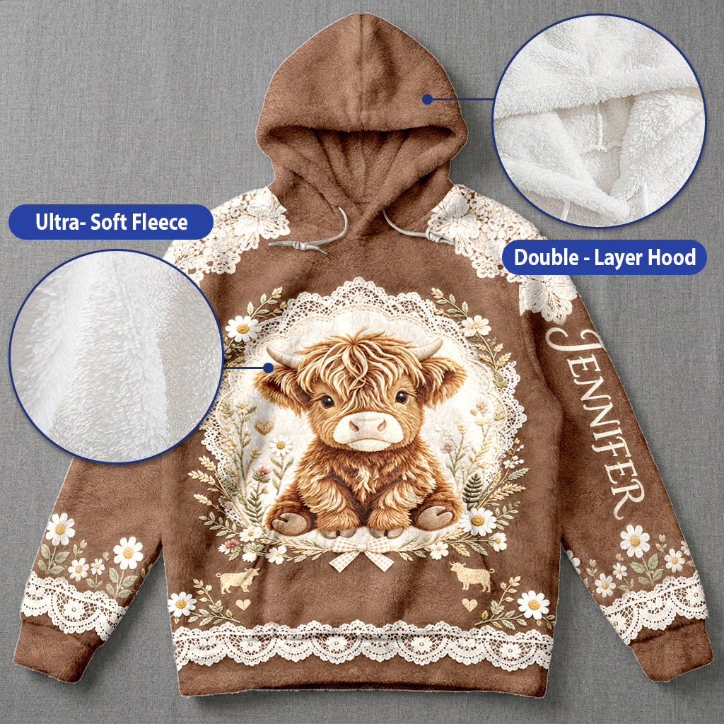 Schöne Highland Cow - Personalisierter Highland Cow Fleece Hoodie
