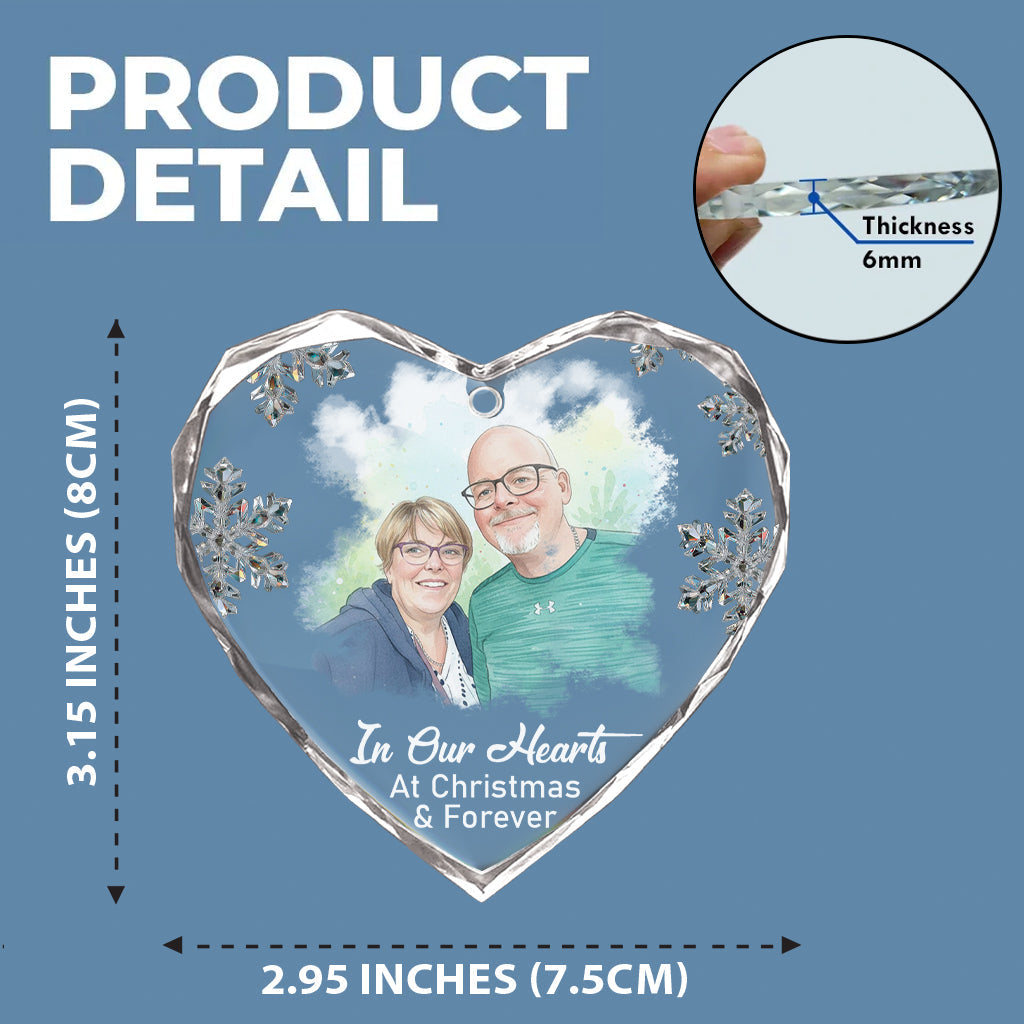 In unseren Herzen zu Weihnachten und für immer – Personalisierter herzförmiger Glasschmuck zur Erinnerung