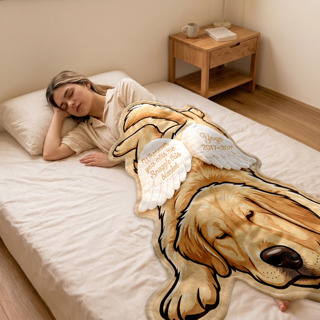 Whenever You Miss Me Snuggle This Blanket - Personalized Dog Shaped Fleece Blanket