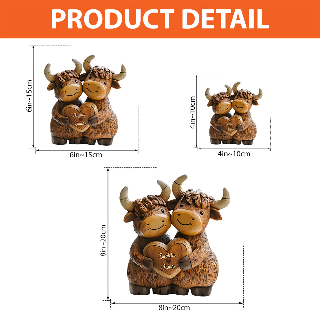 Niedliches Hochlandrinderpaar – Personalisierte Acrylplakette in Form eines Hochlandrindes