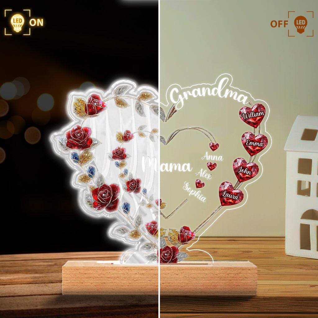 Oma-Herz-Leuchtsockel mit Blumenmuster – Personalisierte, herzförmige Leuchte