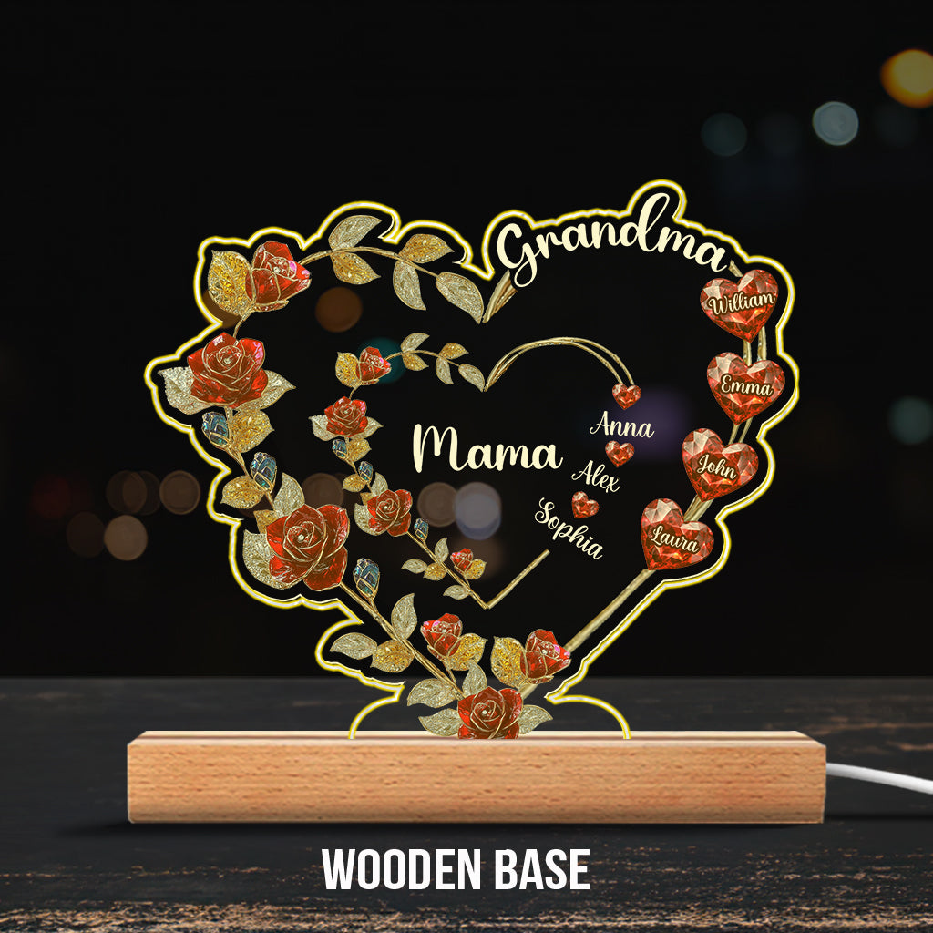 Oma-Herz-Leuchtsockel mit Blumenmuster – Personalisierte, herzförmige Leuchte