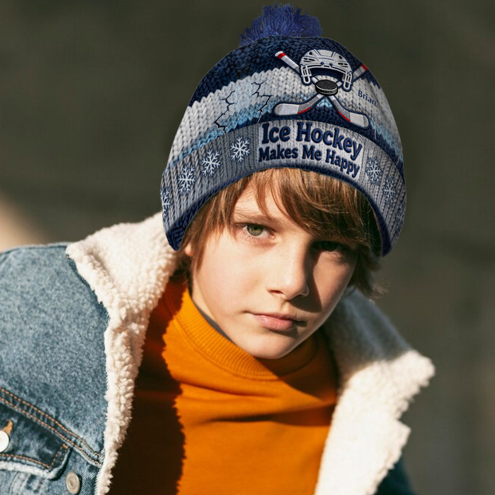 Eishockey macht mich glücklich – personalisierte Hockeymütze