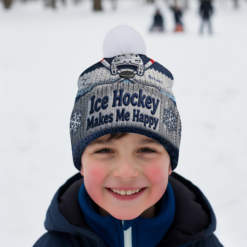 Eishockey macht mich glücklich – personalisierte Hockeymütze