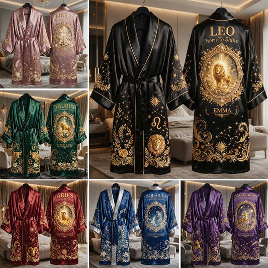 Luxuriöser Zodiac Rope - Personalisierte Satinrobe mit Horoskop