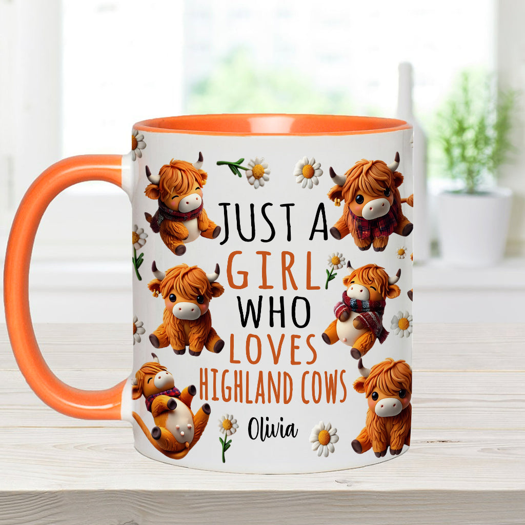 Just A Girl Who Loves Highland Cows - Personalized Highland Cow Accent Mug