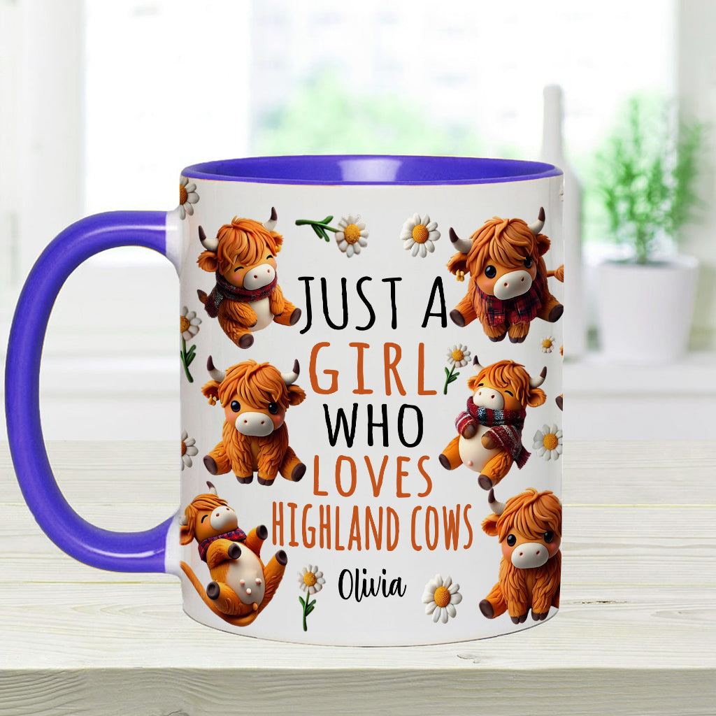 Just A Girl Who Loves Highland Cows - Personalized Highland Cow Accent Mug