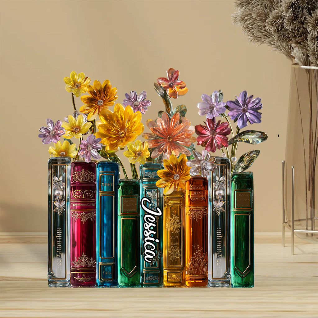 Bücher und Blumen – Personalisierte Acrylplakette in Buchform