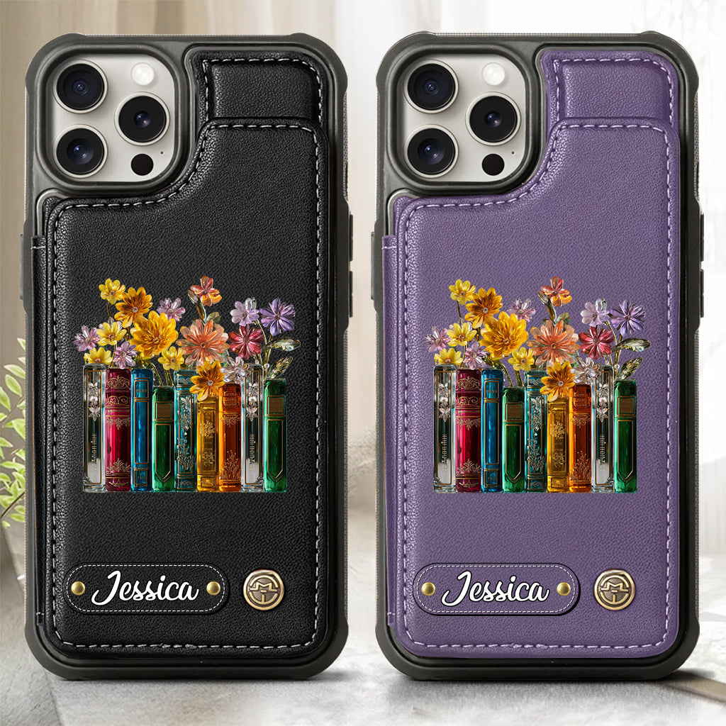 Bücher und Blumen – Personalisierte Handyhülle im Buch-Design