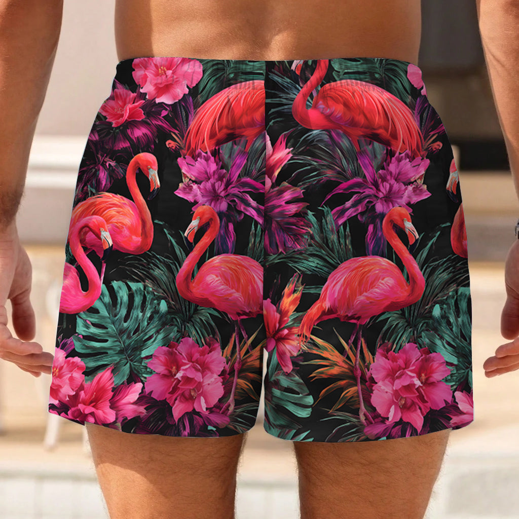 Tropischer Flamingo – Personalisierte Flamingo-Badehose für Herren mit Innenfutter