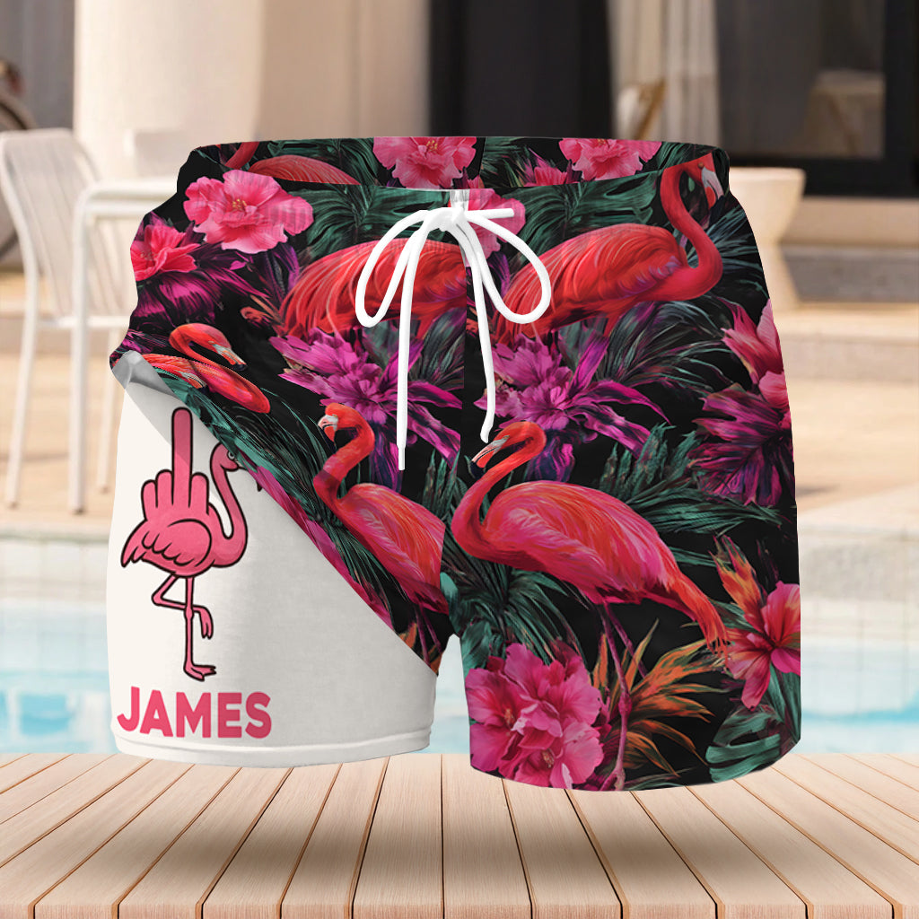 Tropischer Flamingo – Personalisierte Flamingo-Badehose für Herren mit Innenfutter