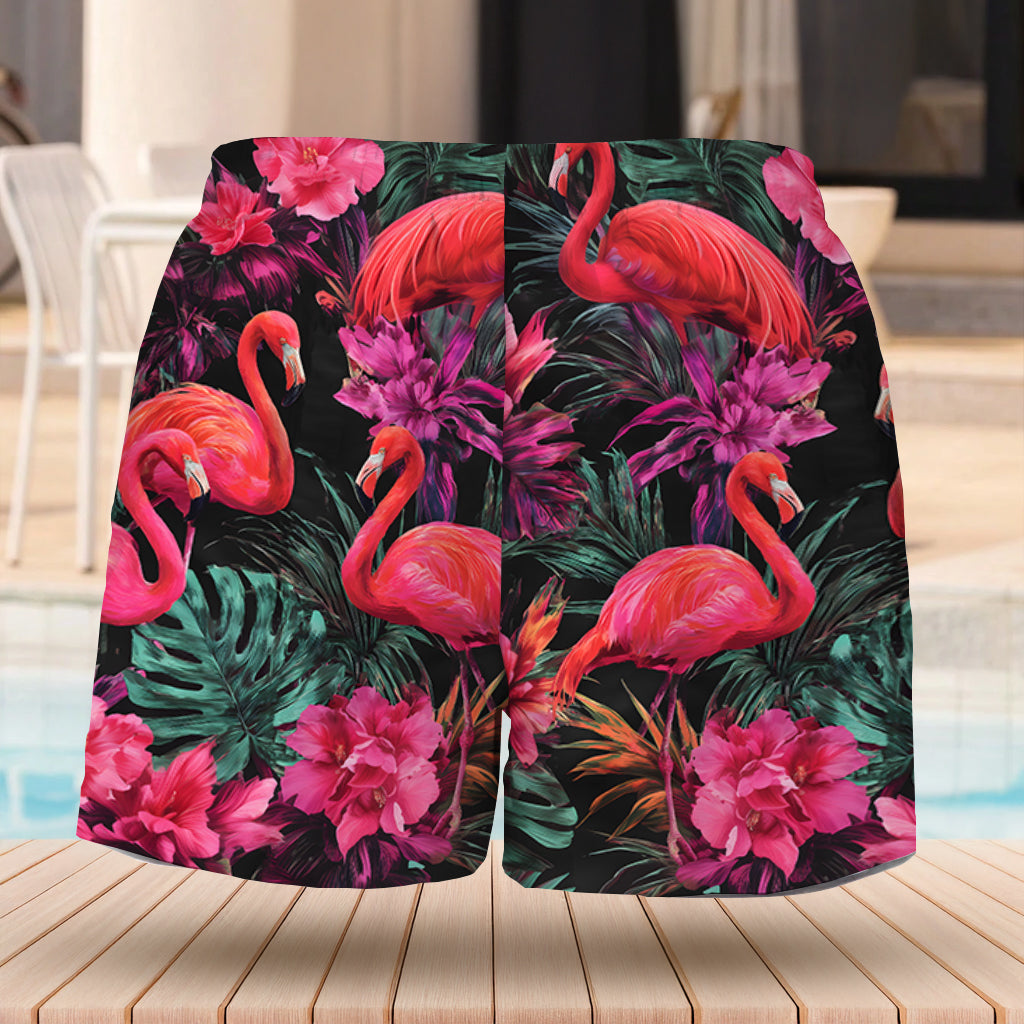Tropischer Flamingo – Personalisierte Flamingo-Badehose für Herren mit Innenfutter