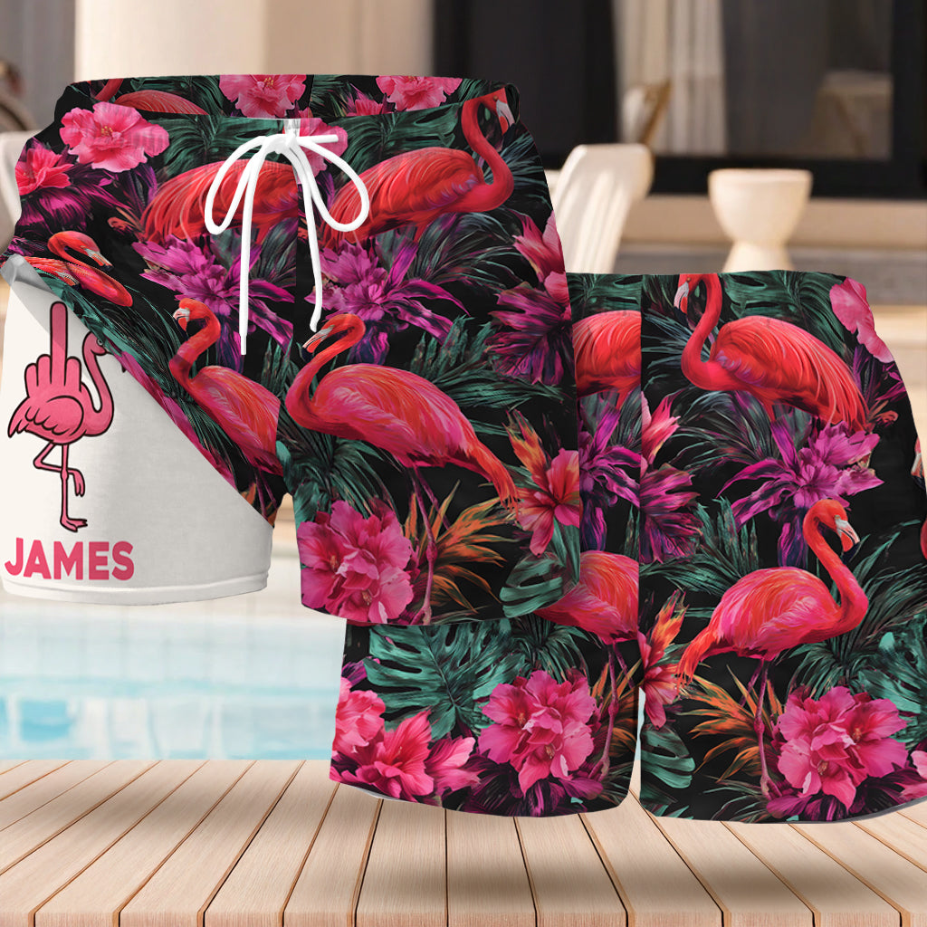 Tropischer Flamingo – Personalisierte Flamingo-Badehose für Herren mit Innenfutter