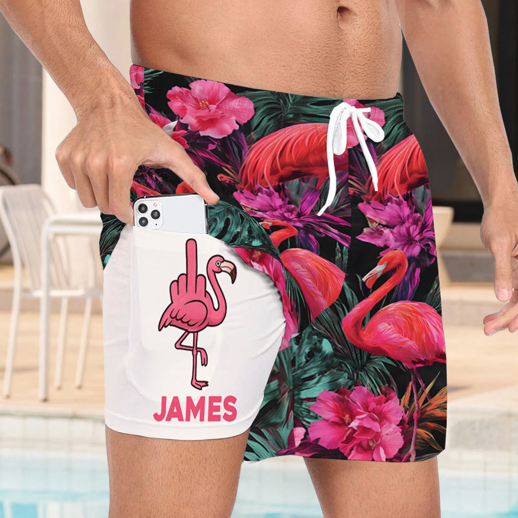 Tropischer Flamingo – Personalisierte Flamingo-Badehose für Herren mit Innenfutter